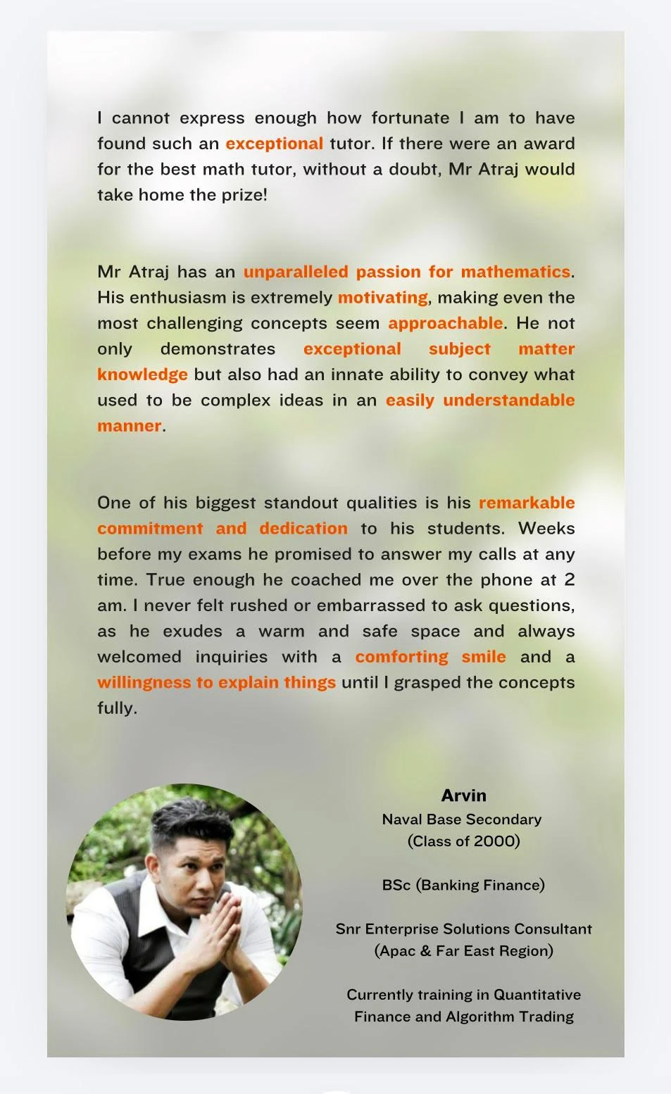 Student testimonial from Arvin, part one