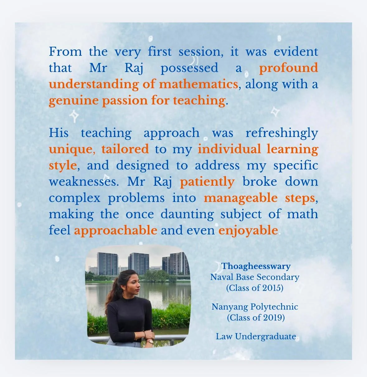 Student testimonial from Thoagheesswary, part two