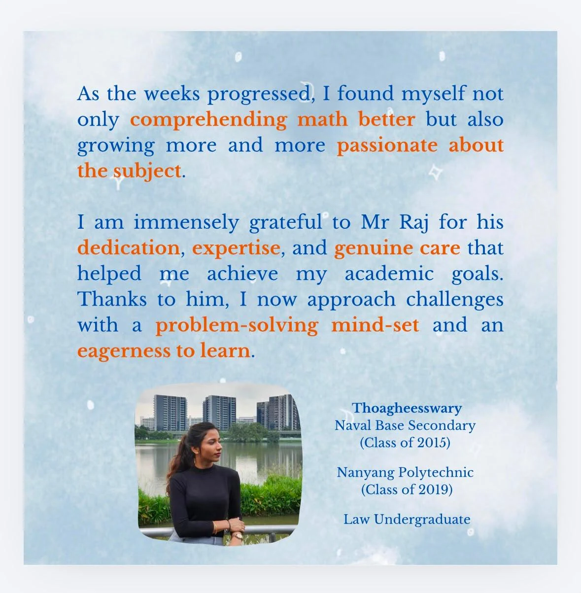 Student testimonial from Thoagheesswary, part three