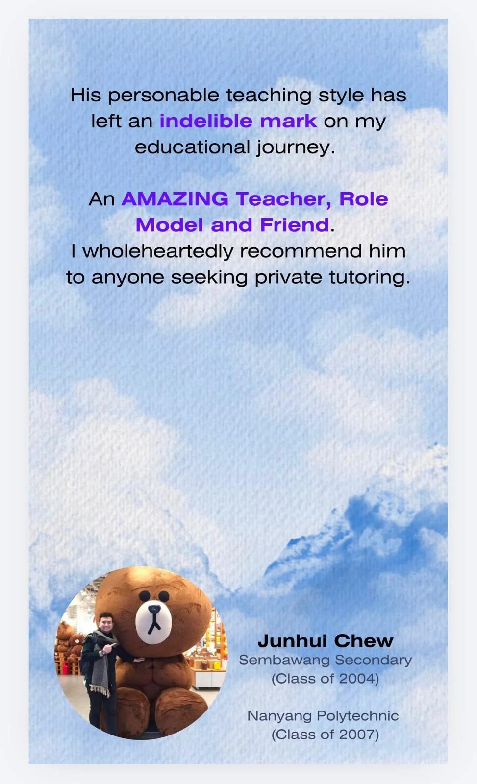 Student testimonial from Junhui Chew, part two